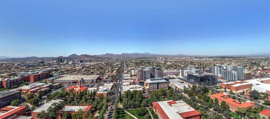 view from Old Main to Tucson and Tucson Mountains